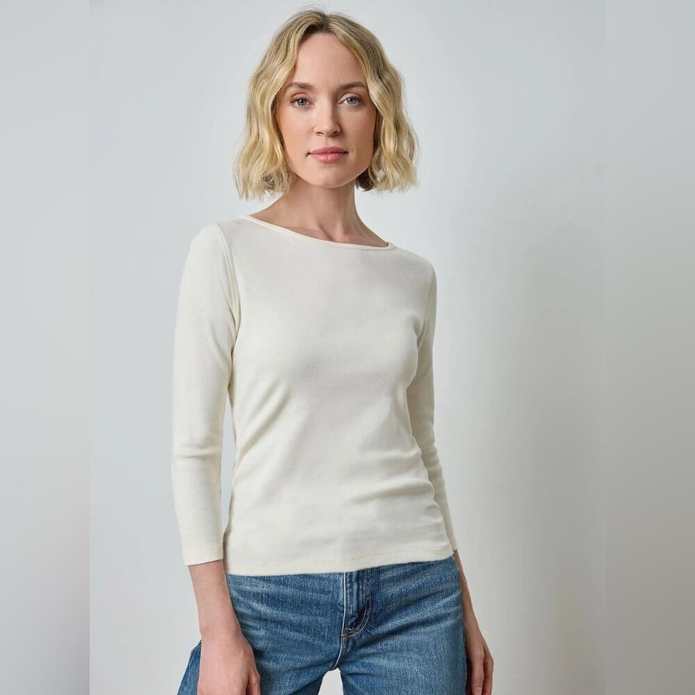 Lilla P 3/4 Sleeve Boatneck Neutral Cotton Tee Cream XL